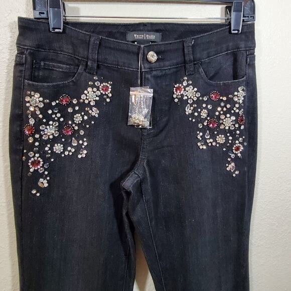 White House Black Market Whbm crystal studded‎ black Side Leg mom jeans Sz 2 New - Picture 6 of 16